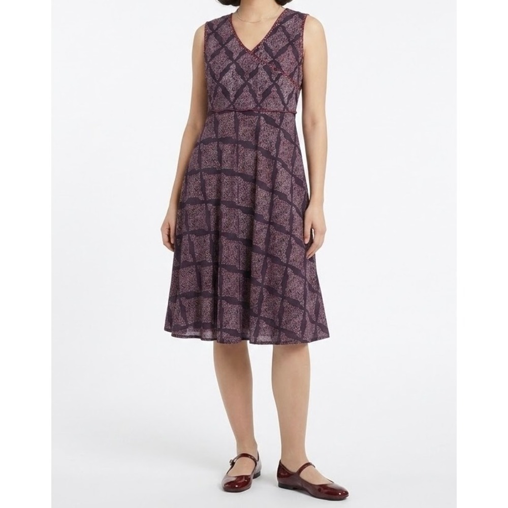 FABINDIA Women Red Indigo Cotton Block Print Sleeveless Midi Dress Size Small
